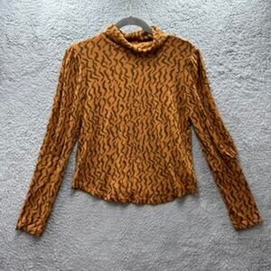 Anthropologie Small Mock‎ Neck Long Sleeve Knit Top Brown Black Comfortable
